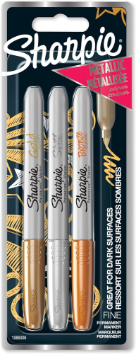 Sharpie Marcador Permanente Metálico Punta Fina - Oro, Plata y Bronce