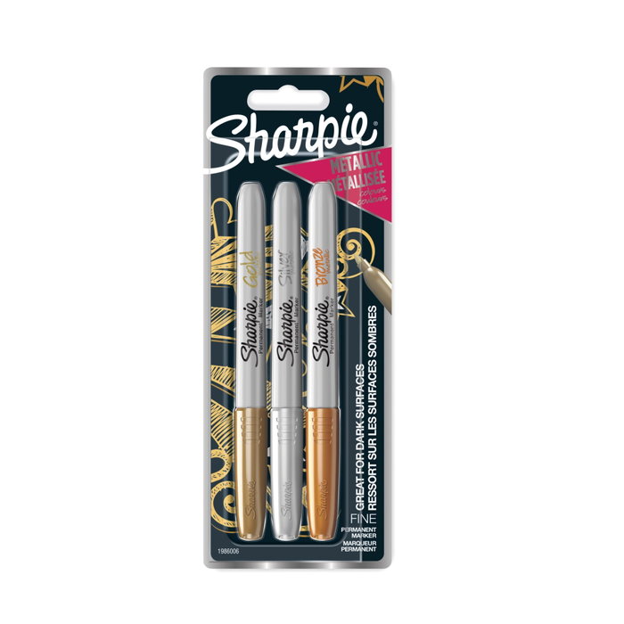 Sharpie Set de Rotuladores Permanentes Metálicos Punta Fina Oro, Plata y Bronce