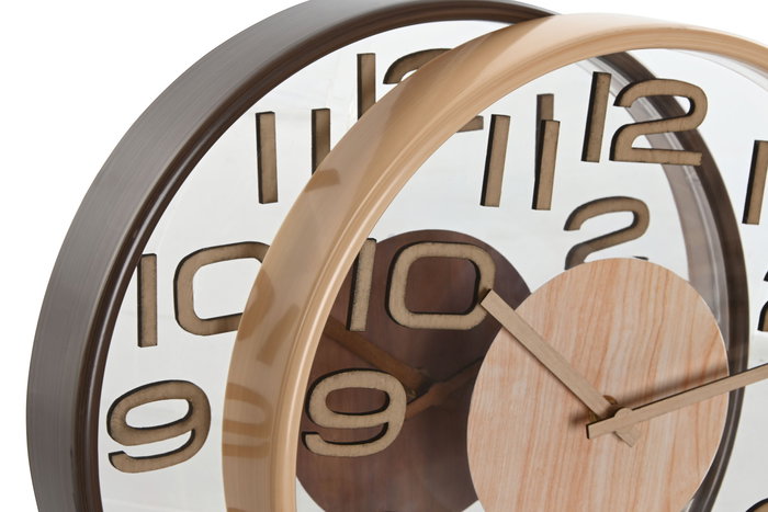 DKD Home Decor Reloj de Pared Scandi Natural Marron 4.7 x 30 x 30 cm (2 Unidades)