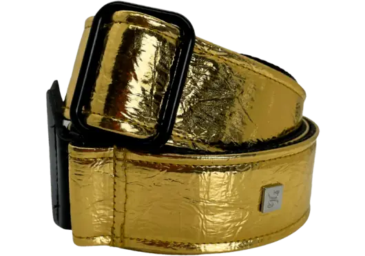 GETM Correa Guitarra Bajo Distressed Vernice Gold Ajustable 165cm Polipiel Nailon Piel