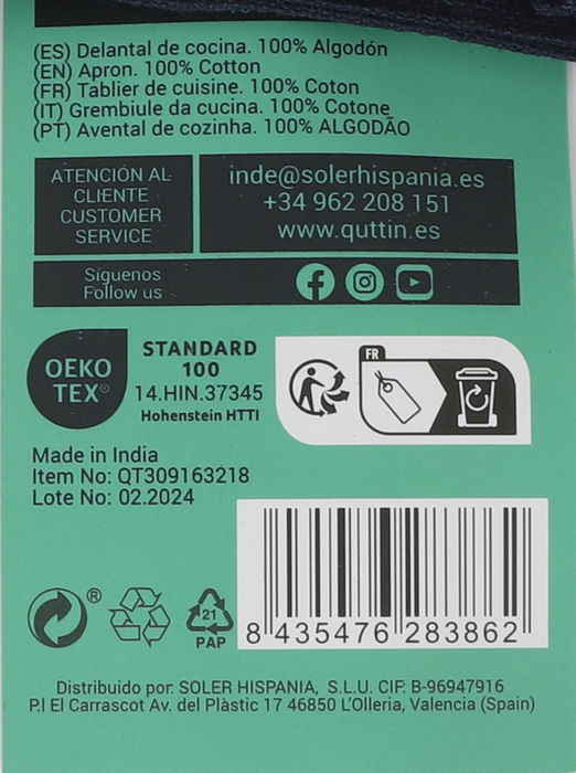 Inde Delantal de Cocina con Bolsillo 70 x 81 cm de Tela Resistente (24 Unidades)