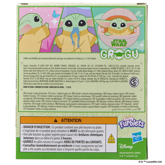 Hasbro Star Wars Furby Furblet de Grogu - Figura con Sonido, Clip de Llavero, Pelaje Verde, 7.6 cm, Más de 45 Efectos, Multilingüe, Juguete para Colección