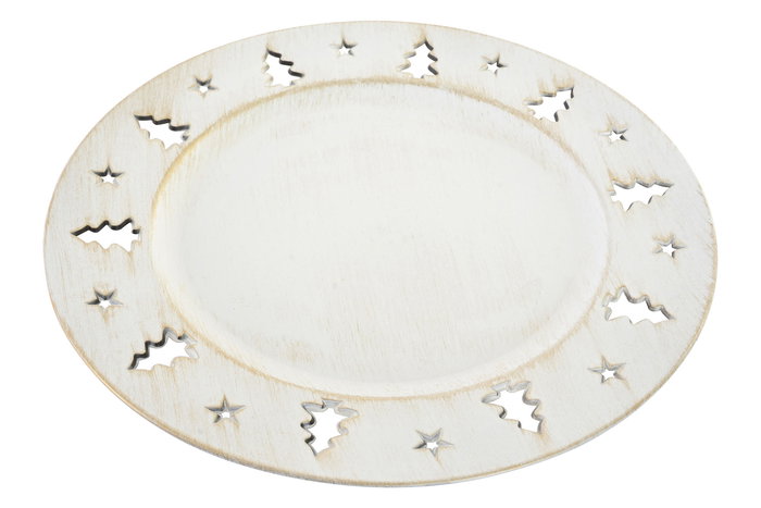 DKD Home Decor Centro de Mesa Navideño Alpina con Diseño de Árboles Blanco Dorado de Plástico PP 33x33x2 cm - Pack de 12 Unidades