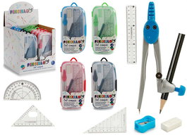 Pincello Caja Compás con Lápiz, Goma y Reglas 20x10x2.5 cm (Set de 24)