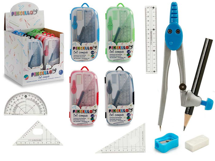 Pincello Caja Compás con Lápiz, Goma y Reglas 20x10x2.5 cm (Set de 24) Pincello Caja Compás con Lápiz, Goma y Reglas 20x10x2.5 cm (Set de 24)
