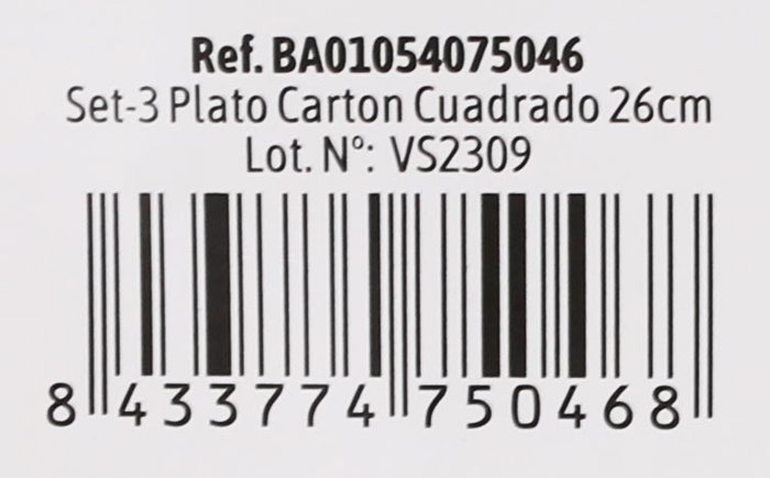 Algon Set 3 Platos Cartón Cuadrados L/Soja 26 cm (36 Unidades)