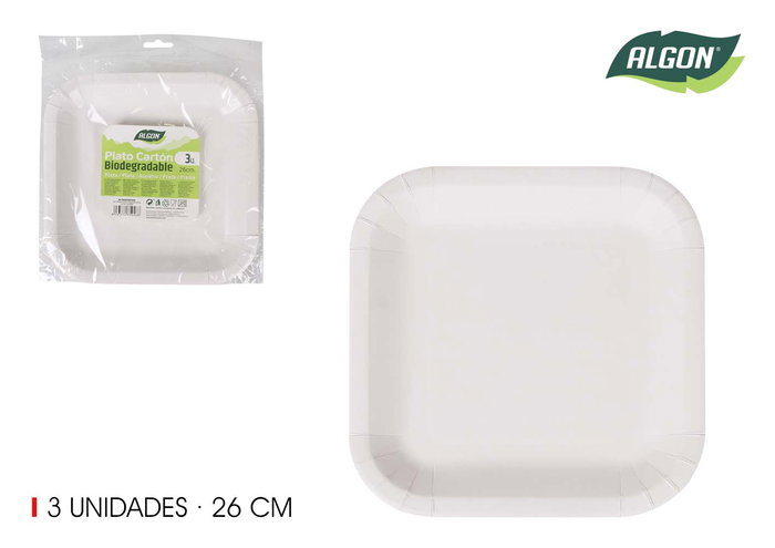 Algon Set 3 Platos Cartón Cuadrados L/Soja 26 cm (36 Unidades) Algon Set 3 Platos Cartón Cuadrados L/Soja 26 cm (36 Unidades)
