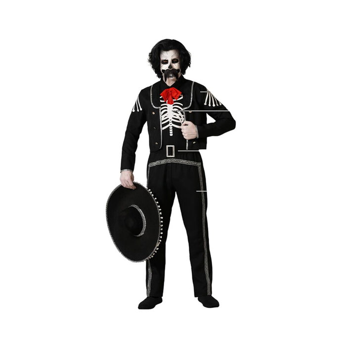 Disfraz Día de Muertos Chaqueta Negra con Calavera y Pantalón para Hombre Adulto Talla XL Disfraz Día de Muertos Chaqueta Negra con Calavera y Pantalón para Hombre Adulto Talla XL