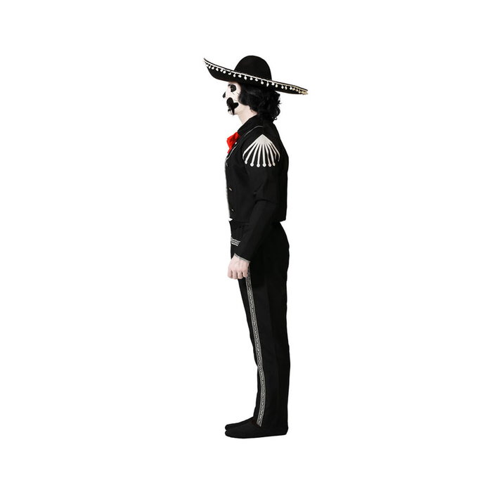 Disfraz Día de Muertos Chaqueta Negra con Calavera y Pantalón para Hombre Adulto Talla XL Disfraz Día de Muertos Chaqueta Negra con Calavera y Pantalón para Hombre Adulto Talla XL