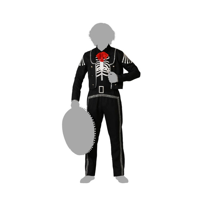 Disfraz Día de Muertos Chaqueta Negra con Calavera y Pantalón para Hombre Adulto Talla XL Disfraz Día de Muertos Chaqueta Negra con Calavera y Pantalón para Hombre Adulto Talla XL