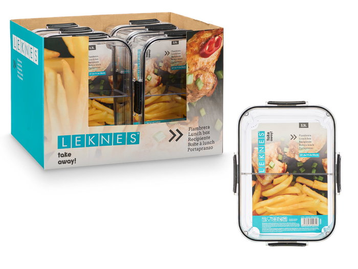 LEKNES Fiambrera Divisoria Hermética Negra 3,3L 27x10x20 cm (Set de 12)