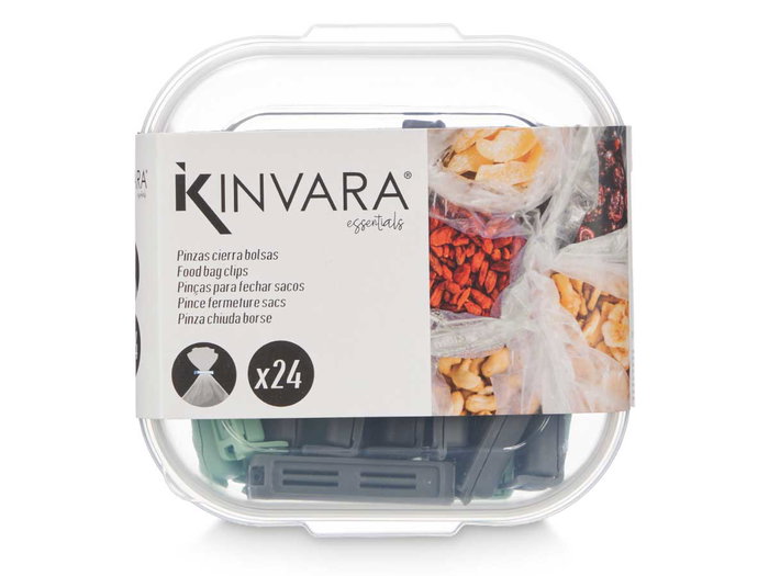 Kinvara Set de 24 Pinzas de Cierre Fácil, Estuche Organizador para Pinzas de la Ropa, Color Gris/Negro/Verde, Dimensiones 15.5 x 5.5 x 16.3 cm (Set de 24)