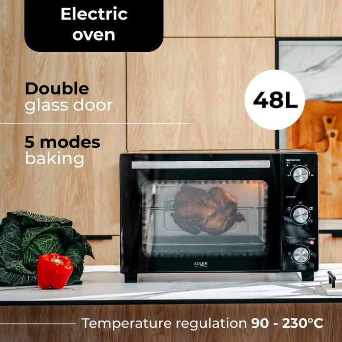 Adler AD 6026 Horno Eléctrico de 48 L, 1800 W, Negro Adler AD 6026 Horno Eléctrico de 48 L, 1800 W, Negro