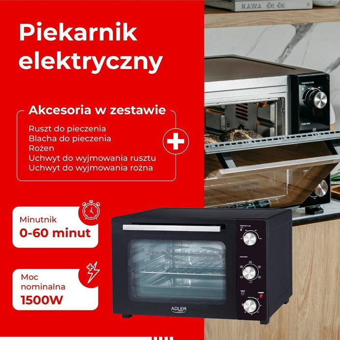Adler AD 6026 Horno Eléctrico de 48 L, 1800 W, Negro Adler AD 6026 Horno Eléctrico de 48 L, 1800 W, Negro
