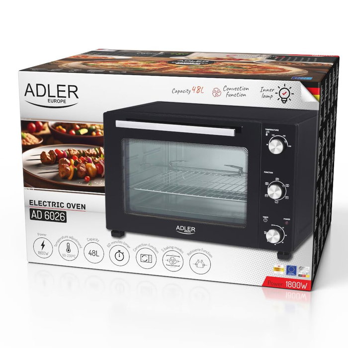 Adler AD 6026 Horno Eléctrico de 48 L, 1800 W, Negro Adler AD 6026 Horno Eléctrico de 48 L, 1800 W, Negro