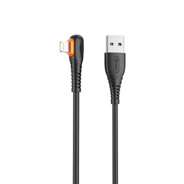 Qcharx Cable USB A a Lightning Carga Rápida 3A Tipo Codo 1 Metro Negro y Naranja para iPhone, iPad