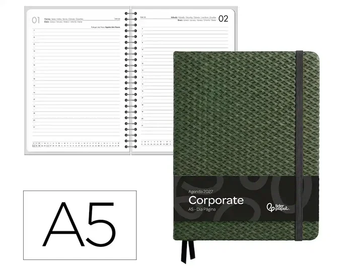 Liderpapel Agenda Oficina Corporate 2027 Día Página A5 Verde Liderpapel Agenda Oficina Corporate 2027 Día Página A5 Verde