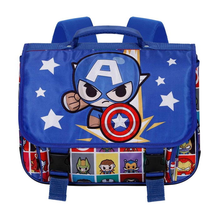 Marvel Capitán América Mochila Cartable 2.0 Punch Azul - Cartera Escolar con Placas Reflectantes