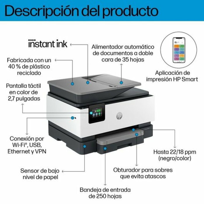 HP Officejet Pro 9120e All-in-One Gris Cemento, Multifunción 4 en 1 con ADF y Dúplex