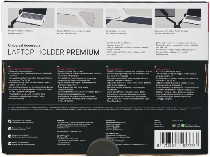 One For All DM0030 Soporte para Portátil Premium para VESA 75 One For All DM0030 Soporte para Portátil Premium para VESA 75