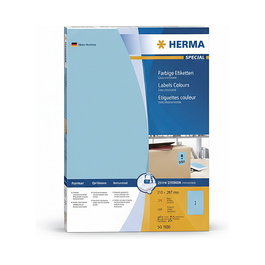 HERMA 4403 Etiquetas Adhesivas A4 Azul, Papel Mate, 210 x 297 mm, 100 Hojas, para Impresora Láser o de Inyección de Tinta, Adhesivo Permanente