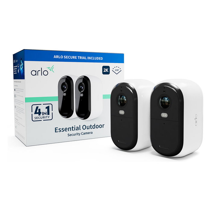 Arlo Essential 2K Cámara de vigilancia, Pack de 2, Visión nocturna a color
