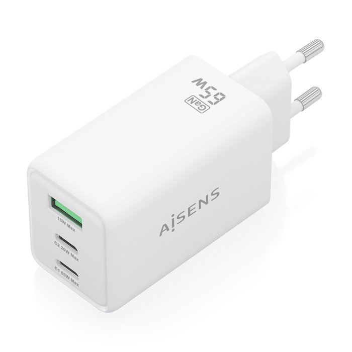 Aisens Cargador GaN 65W con 2xUSB-C y 1xUSB-A Blanco Aisens Cargador GaN 65W con 2xUSB-C y 1xUSB-A Blanco