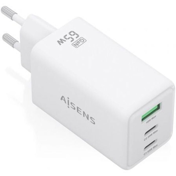 Aisens Cargador GaN 65W con 2xUSB-C y 1xUSB-A Blanco Aisens Cargador GaN 65W con 2xUSB-C y 1xUSB-A Blanco