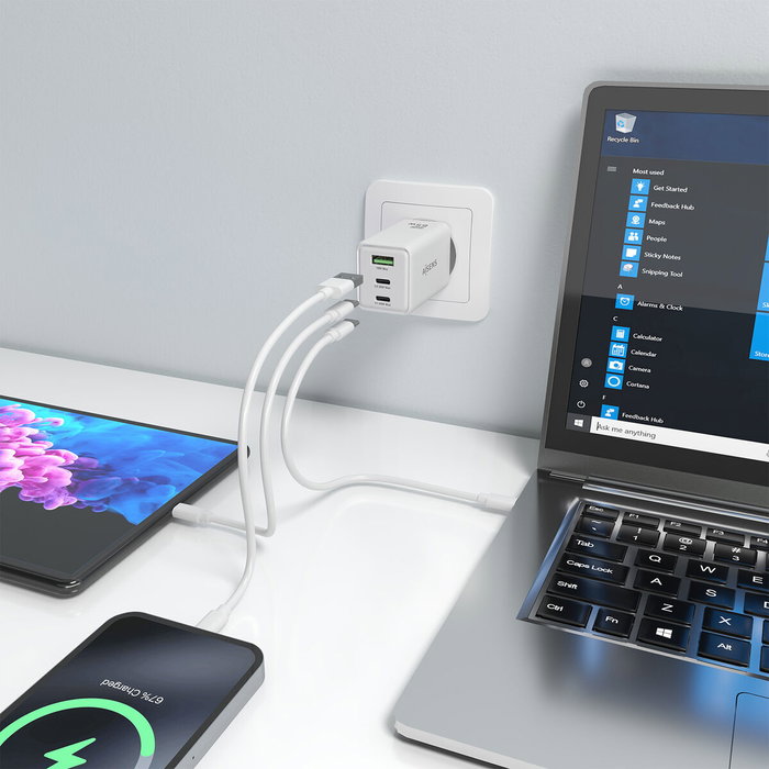 Aisens Cargador GaN 65W con 2xUSB-C y 1xUSB-A Blanco Aisens Cargador GaN 65W con 2xUSB-C y 1xUSB-A Blanco