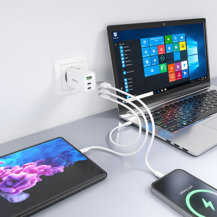Aisens Cargador GaN 65W con 2xUSB-C y 1xUSB-A Blanco Aisens Cargador GaN 65W con 2xUSB-C y 1xUSB-A Blanco