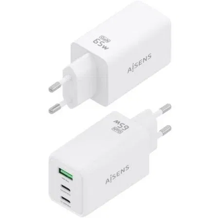 Aisens Cargador Pared GaN ASCH-65W3P072-W 65W, 2 USB-C, 1 USB-A, Blanco