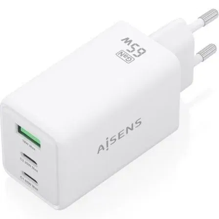 Aisens Cargador Pared GaN ASCH-65W3P072-W 65W, 2 USB-C, 1 USB-A, Blanco
