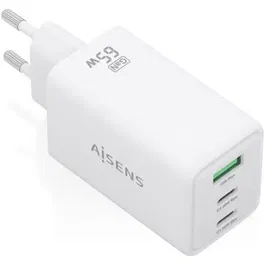 Aisens Cargador Pared GaN ASCH-65W3P072-W 65W, 2 USB-C, 1 USB-A, Blanco