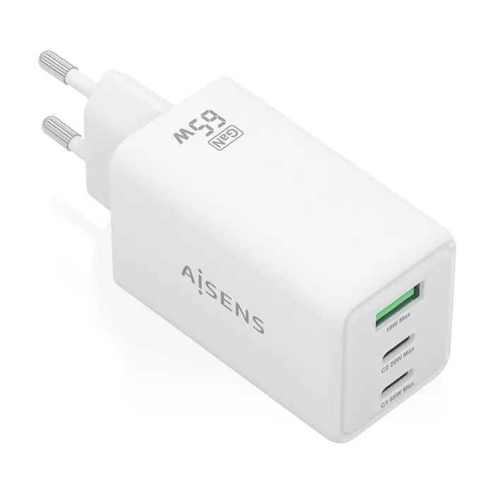 Aisens Cargador GaN 65W con 2xUSB-C y 1xUSB-A Blanco Aisens Cargador GaN 65W con 2xUSB-C y 1xUSB-A Blanco