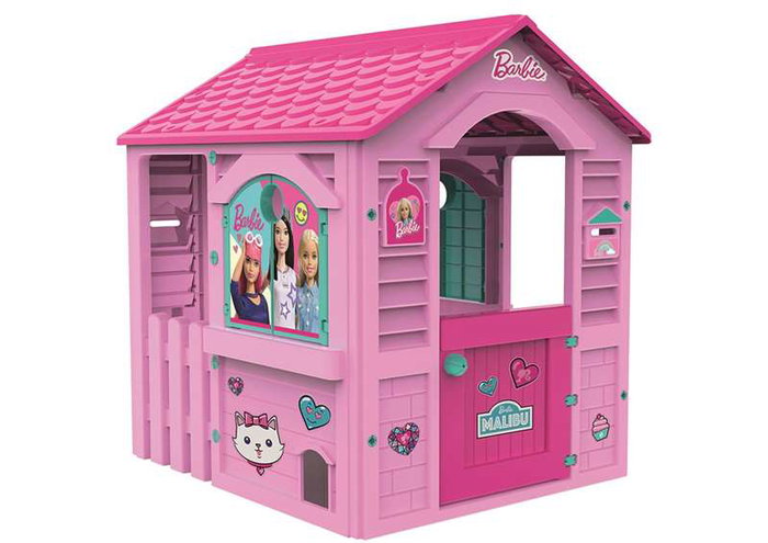 Casa barbie vacaciones felices con adhesivas para decorar y hueco para mascotas 84x103x104 cm