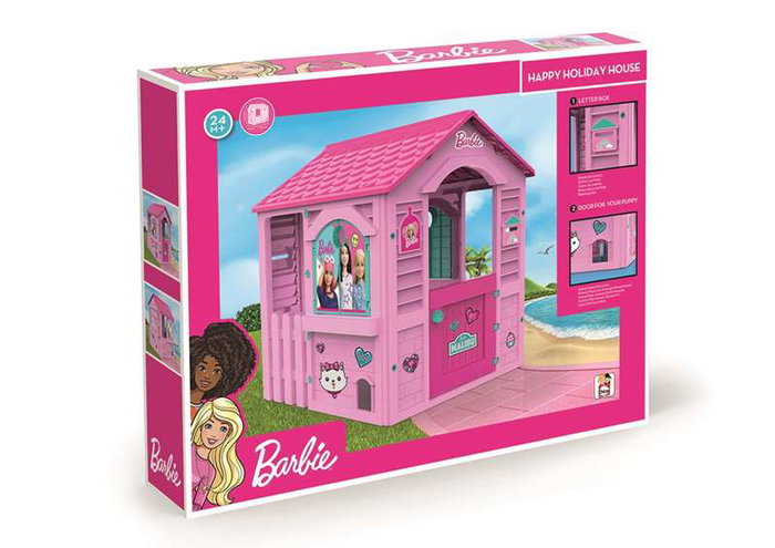 Casa barbie vacaciones felices con adhesivas para decorar y hueco para mascotas 84x103x104 cm