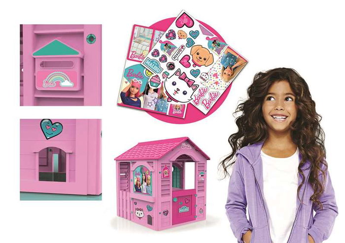 Casa barbie vacaciones felices con adhesivas para decorar y hueco para mascotas 84x103x104 cm