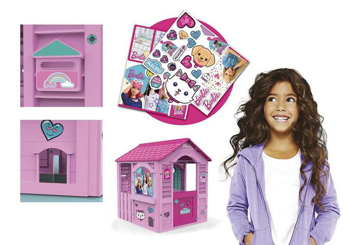 Casa barbie vacaciones felices con adhesivas para decorar y hueco para mascotas 84x103x104 cm