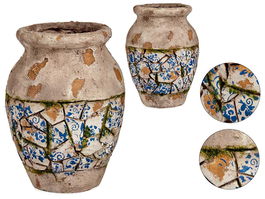 Ibergarden Jarron Poliresina Rustico 32.5 cm Gris, Blanco, Azul (Set de 2)