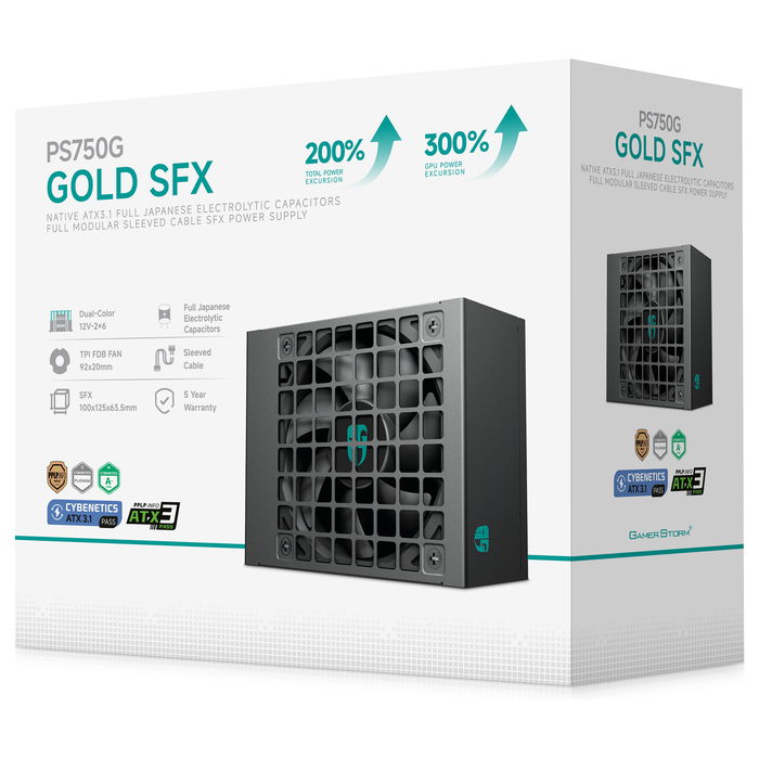 DeepCool PS750G Fuente de Alimentación 750W SFX ATX 3.1 80 Plus Gold Certificación Cybenetics Platinum Totalmente Modular para PC Gaming