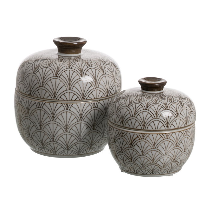 Caja Blanco-Marrón Porcelana Decoración 18 X 18 X 19 cm