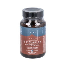 Terranova B-Complex con Vitamina C 50 Cápsulas | Suplemento Vitaminas B, C, Magnesio, Calcio | Complejo Magnifood | Apto Veganos