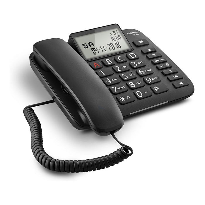 Gigaset DL380 Teléfono Analógico con Altavoz, Identificador de Llamadas, Pantalla LCD, 99 Entradas, Negro
