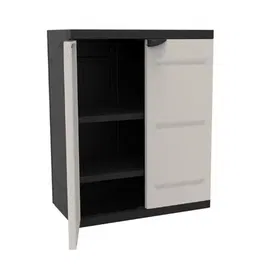 Plastiken TITANIO Armario bajo 2 puertas con estantes Beige y Negro A70 x P44 x H88 cm