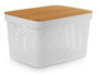 Kinvara Caja Multiusos Perforada con Tapa de Bambú Blanca 35.7 x 26.2 x 22 cm (Set de 4)