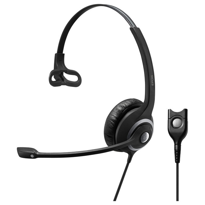 EPOS Auriculares IMPACT SC 230 - Diadema Monoaural para Oficina/Centro de llamadas, Negro/Plata, Cable 1m, Cancelación de ruido de micrófono