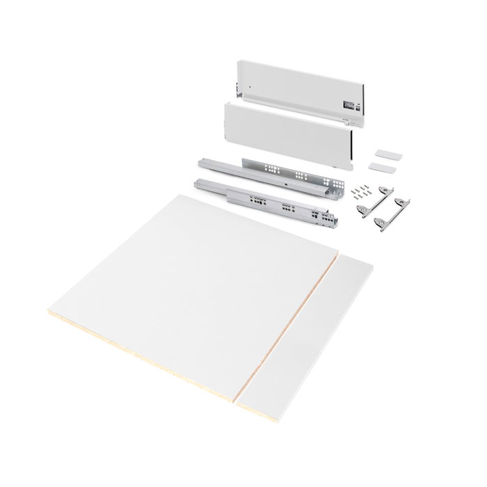 Emuca Kit de cajón para cocina o baño Vertex de altura 178mm con regulación 3D, tableros incluidos, módulo 600mm, Pintado blanco Emuca Kit de cajón para cocina o baño Vertex de altura 178mm con regulación 3D, tableros incluidos, módulo 600mm, Pintado blanco