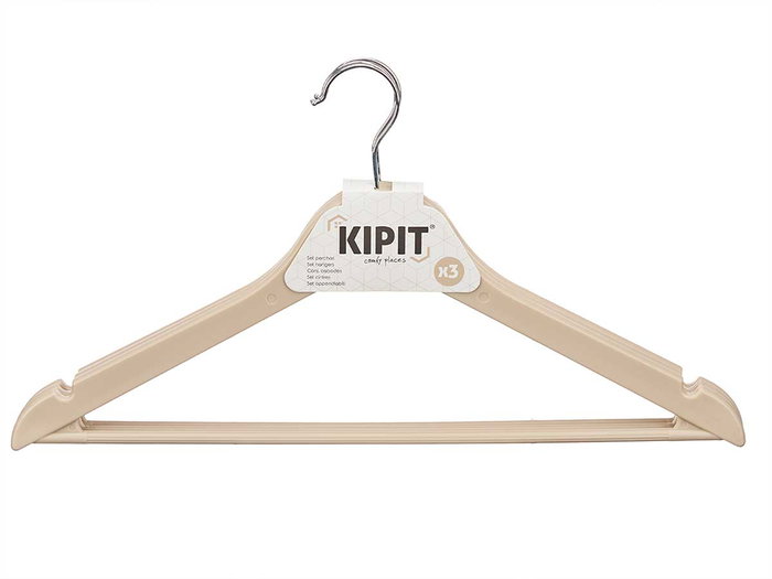 Kipit Set 3 Perchas de Plástico en 3 Colores Surtidos, 42.5x22.5x3 cm (Set de 24)