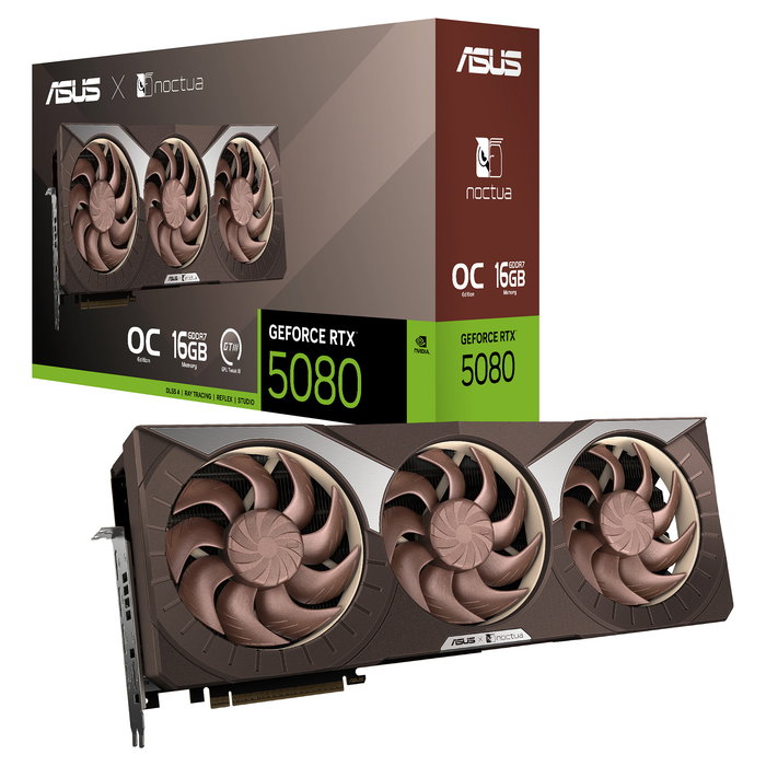 ASUS GeForce RTX 5080 16GB GDDR7 OC Edition (RTX5080-O16G-NOCTUA) - Tarjeta gráfica con 3 ventiladores