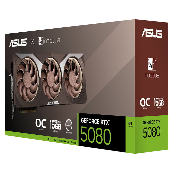 ASUS GeForce RTX 5080 16GB GDDR7 OC Edition (RTX5080-O16G-NOCTUA) - Tarjeta gráfica con 3 ventiladores